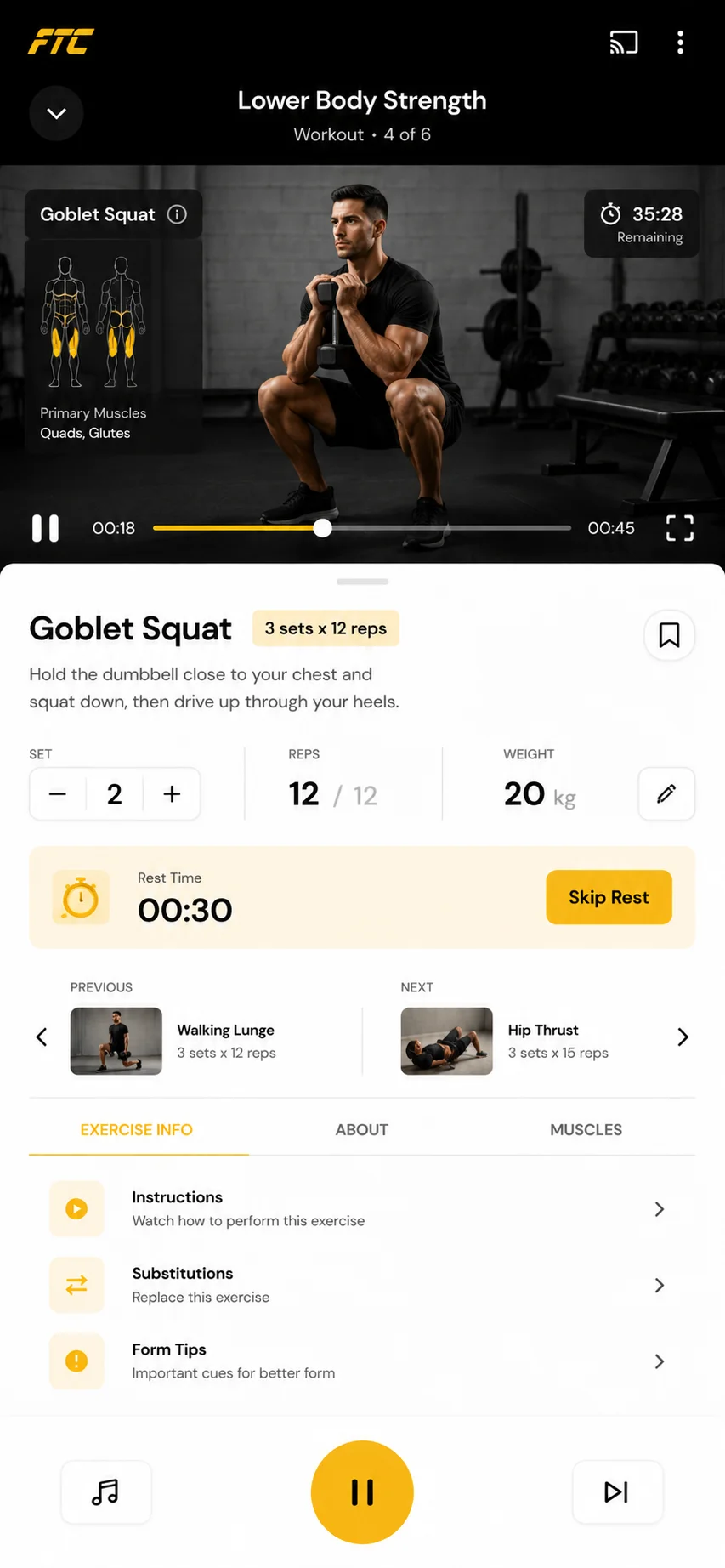 Fitness App Workout Screen Mockup