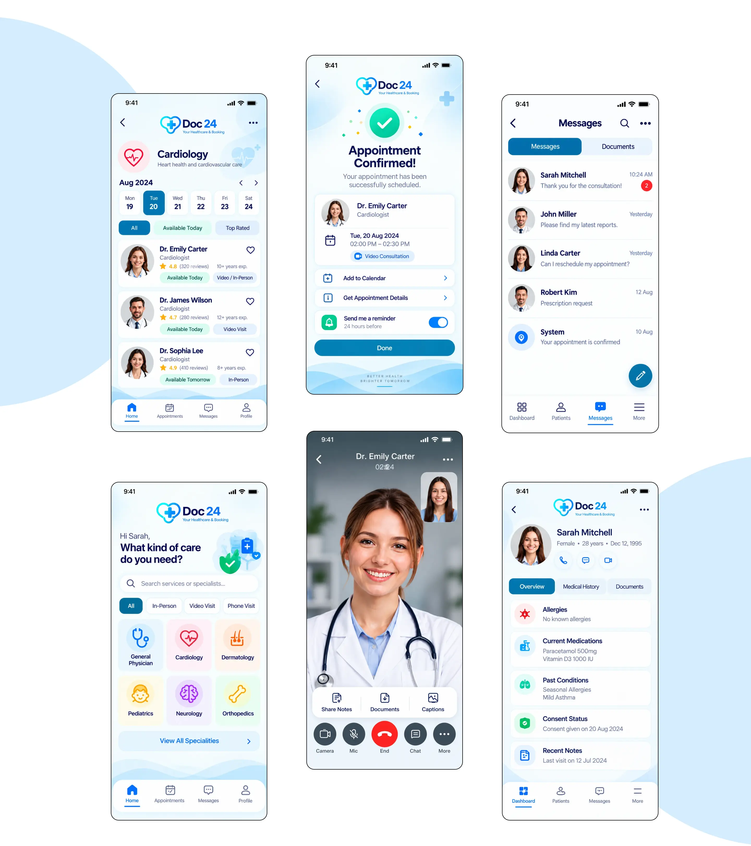 Healthcare UI/UX Phone Screen Gallery