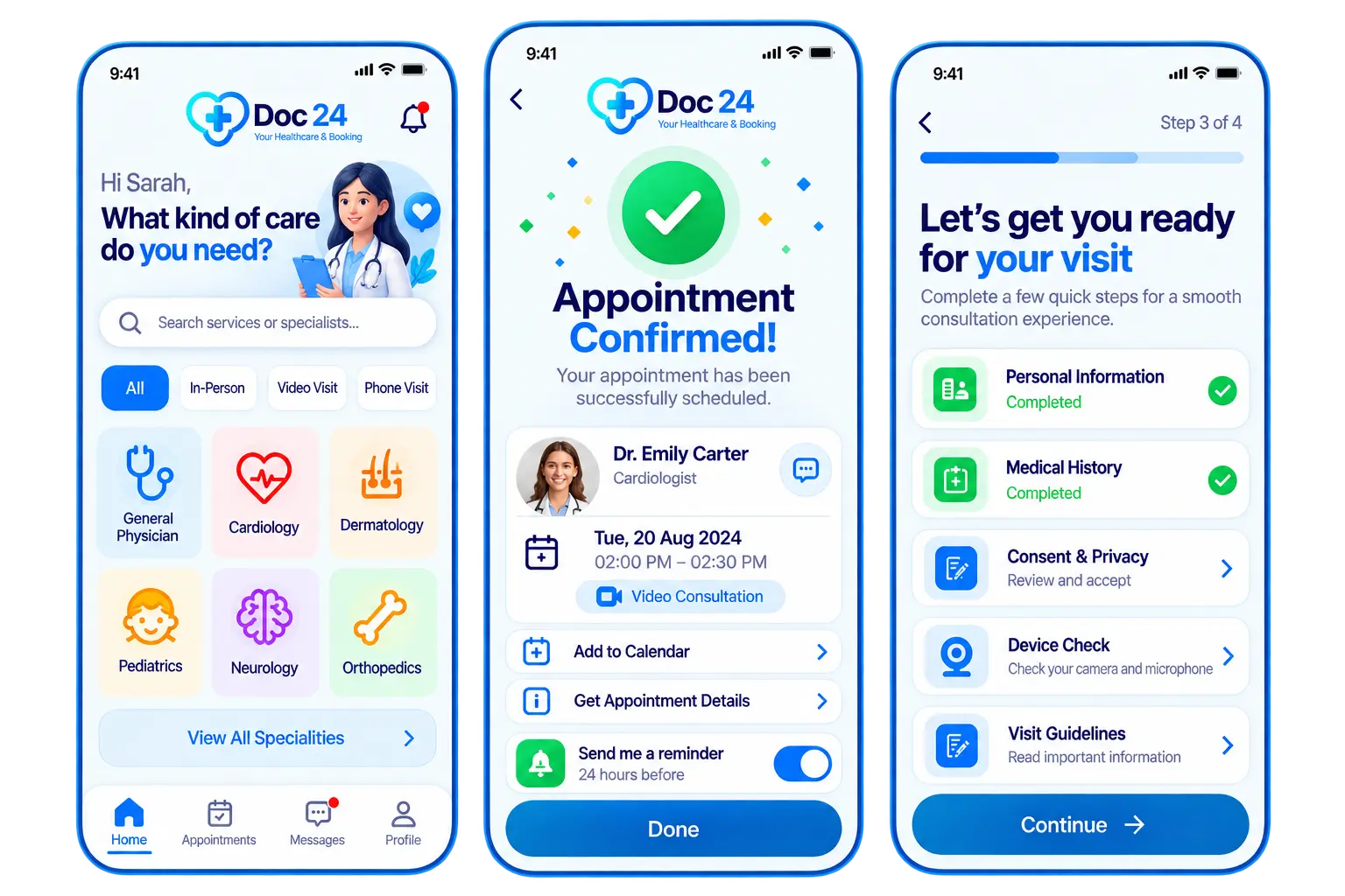 Healthcare Virtual Care Platform Screen Mockups