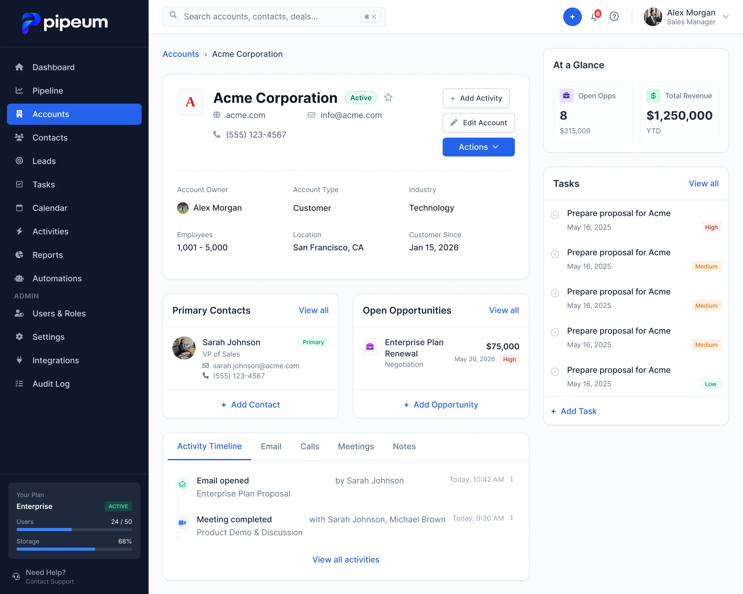 Pipeum CRM Account 360 Mockup